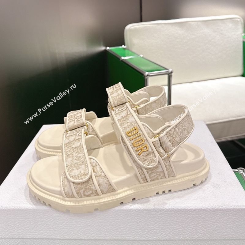 Dior Dioract Flat Sandals in Oblique Embroidered Cotton Beige 2026 0302 (MD-260302126)