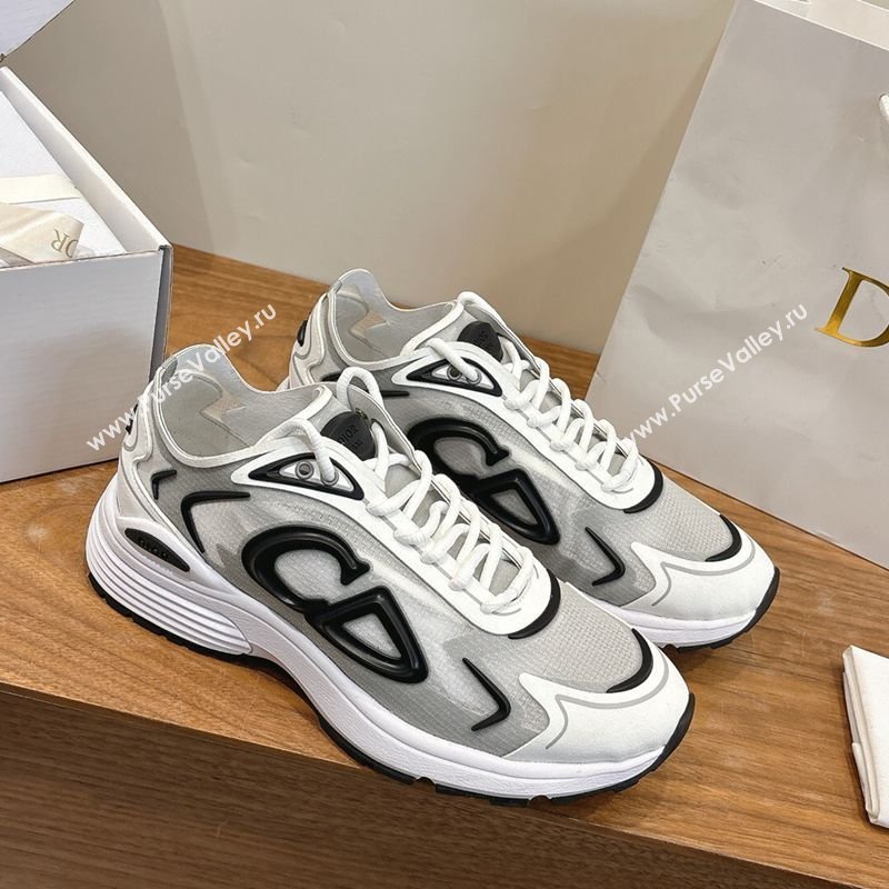 Dior B30 Countdown Tech Sneakers in Semi-Transparent Mesh, Technical Fabric and Rubber White/Grey/Black 2026 (MD-260303040)