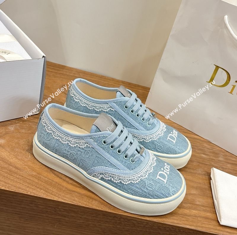 Dior Saltwind Sneakers 3cm in Dior Oblique Embroidered Cotton and White Lace Ciel Blue 2026 0302 (MD-260303036)