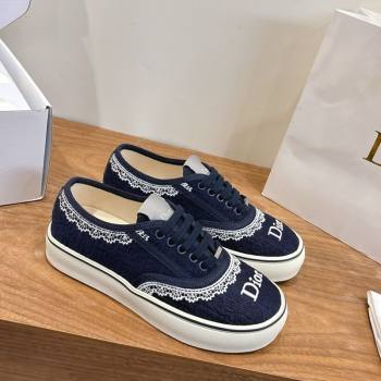 Dior Saltwind Sneakers 3cm in Dior Oblique Embroidered Cotton and White Lace Deep Blue 2026 0302 (MD-260303037)
