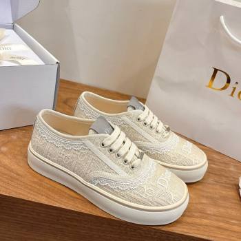 Dior Saltwind Sneakers 3cm in Dior Oblique Embroidered Cotton and White Lace Beige 2026 0302 (MD-260303038)