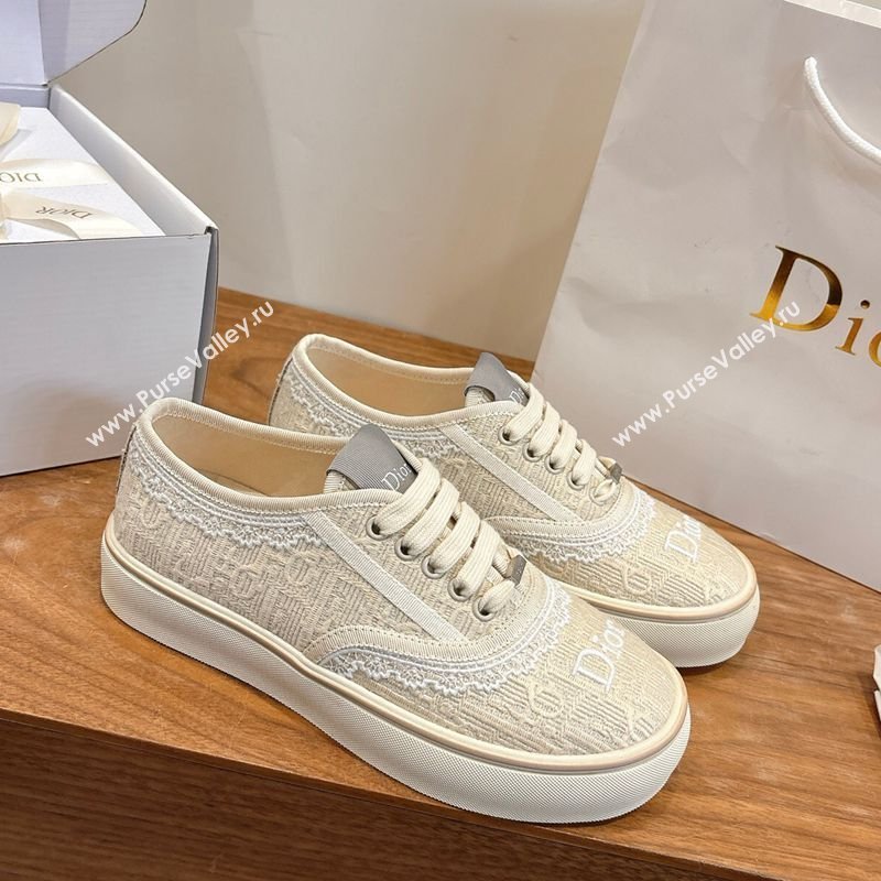 Dior Saltwind Sneakers 3cm in Dior Oblique Embroidered Cotton and White Lace Beige 2026 0302 (MD-260303038)