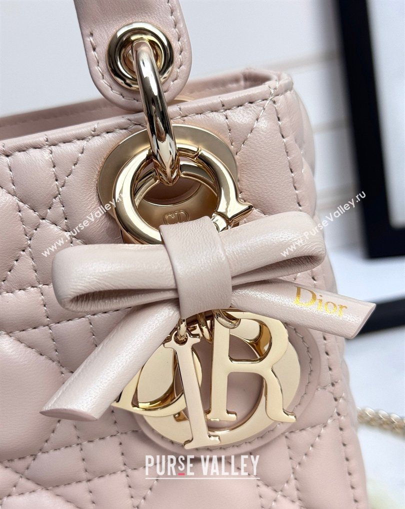 Dior Mini Lady Dior Bag in Cannage Lambskin with Bow Blush Pink 2026 D6603 (XXG-260408092)
