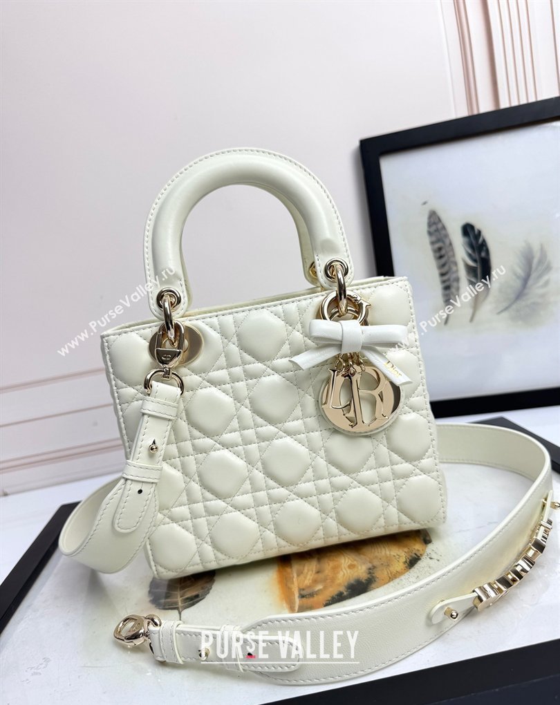 Dior Small Lady Dior My ABCDior Bag in Cannage Lambskin with Bow White 2026 D6604 (XXG-260408094)