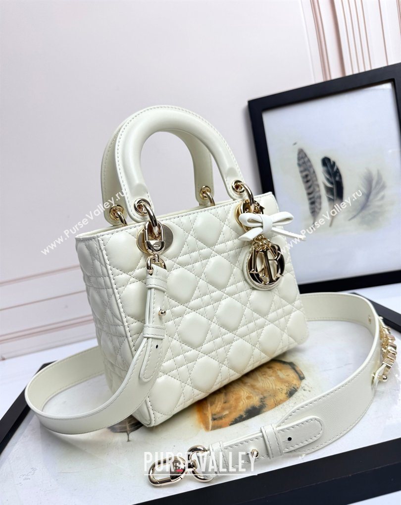 Dior Small Lady Dior My ABCDior Bag in Cannage Lambskin with Bow White 2026 D6604 (XXG-260408094)