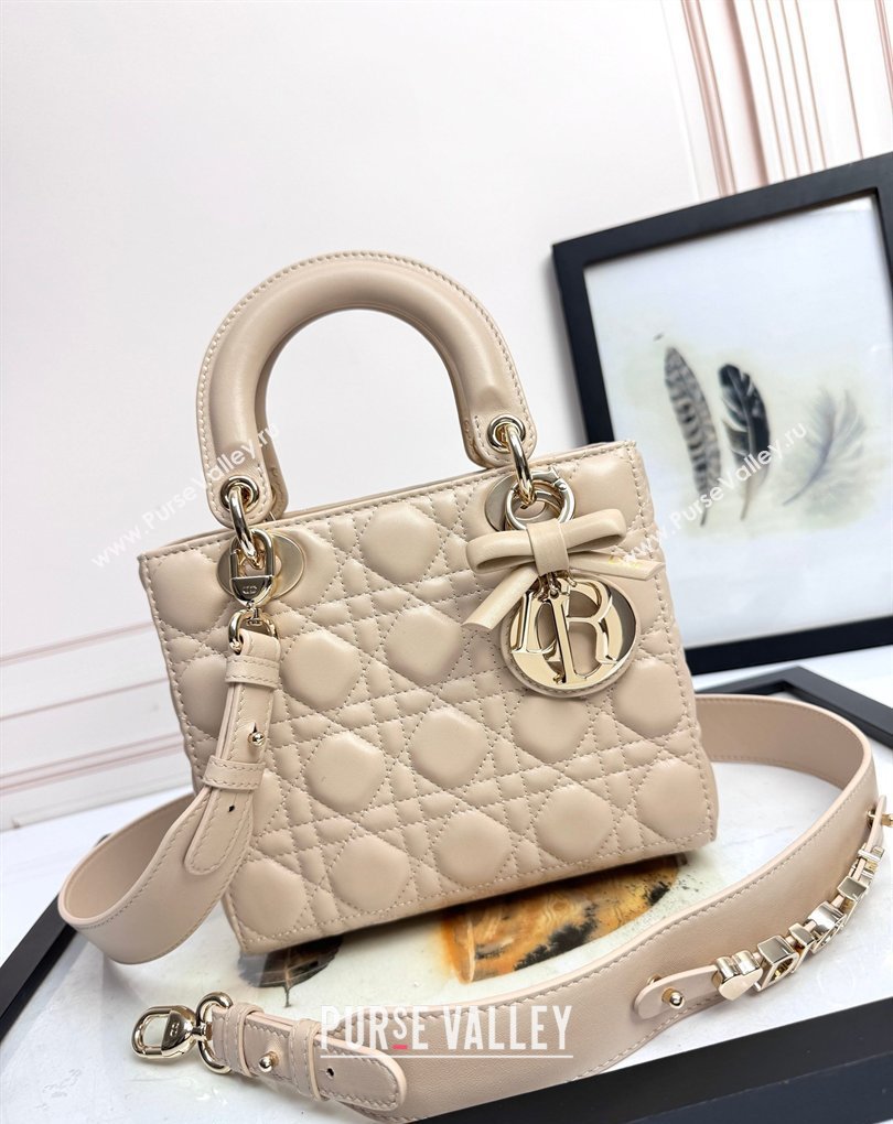 Dior Small Lady Dior My ABCDior Bag in Cannage Lambskin with Bow Beige Apricot 2026 D6604 (XXG-260408095)