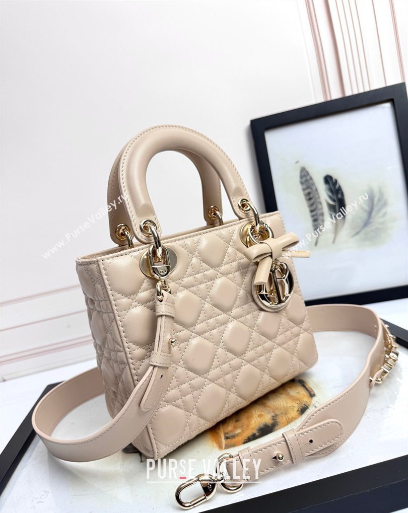 Dior Small Lady Dior My ABCDior Bag in Cannage Lambskin with Bow Beige Apricot 2026 D6604 (XXG-260408095)