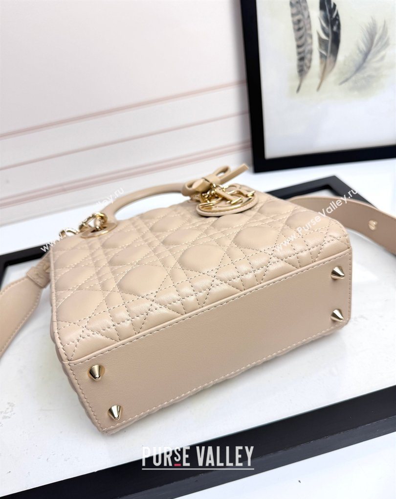 Dior Small Lady Dior My ABCDior Bag in Cannage Lambskin with Bow Beige Apricot 2026 D6604 (XXG-260408095)