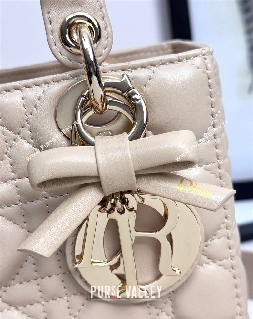 Dior Small Lady Dior My ABCDior Bag in Cannage Lambskin with Bow Beige Apricot 2026 D6604 (XXG-260408095)