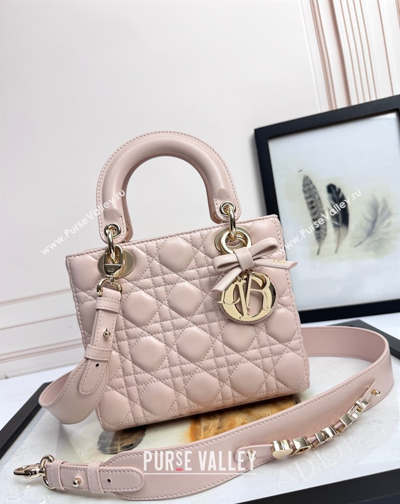 Dior Small Lady Dior My ABCDior Bag in Cannage Lambskin with Bow Blush Pink 2026 D6604 (XXG-260408096)