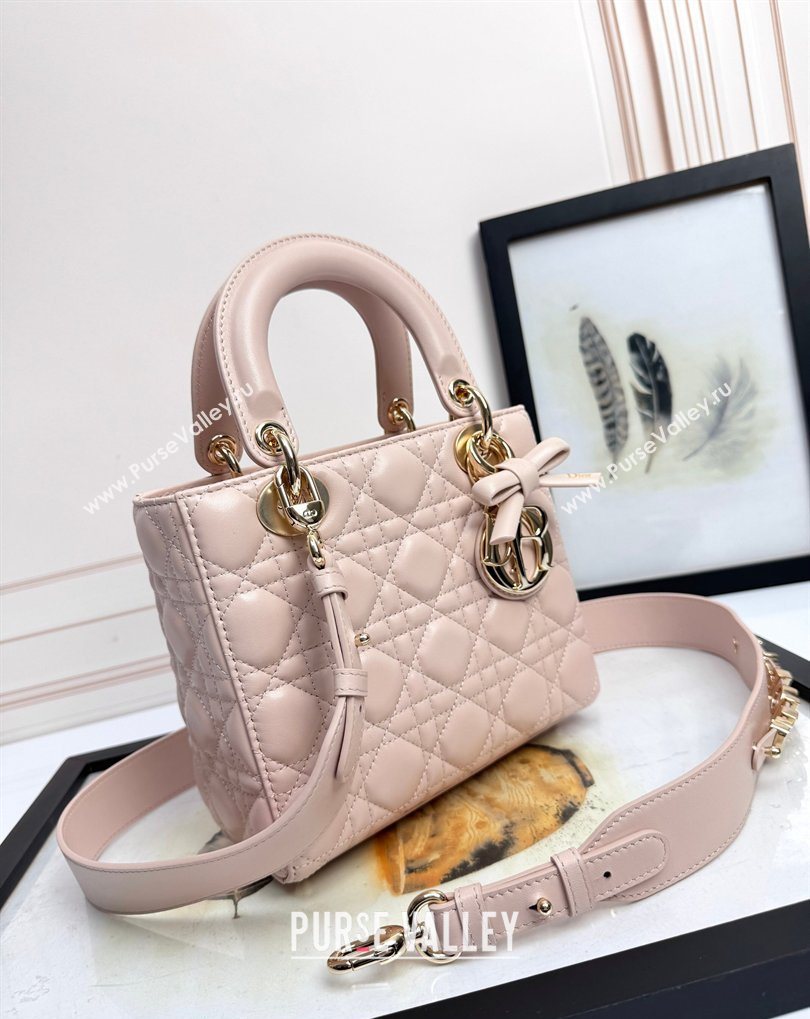 Dior Small Lady Dior My ABCDior Bag in Cannage Lambskin with Bow Blush Pink 2026 D6604 (XXG-260408096)