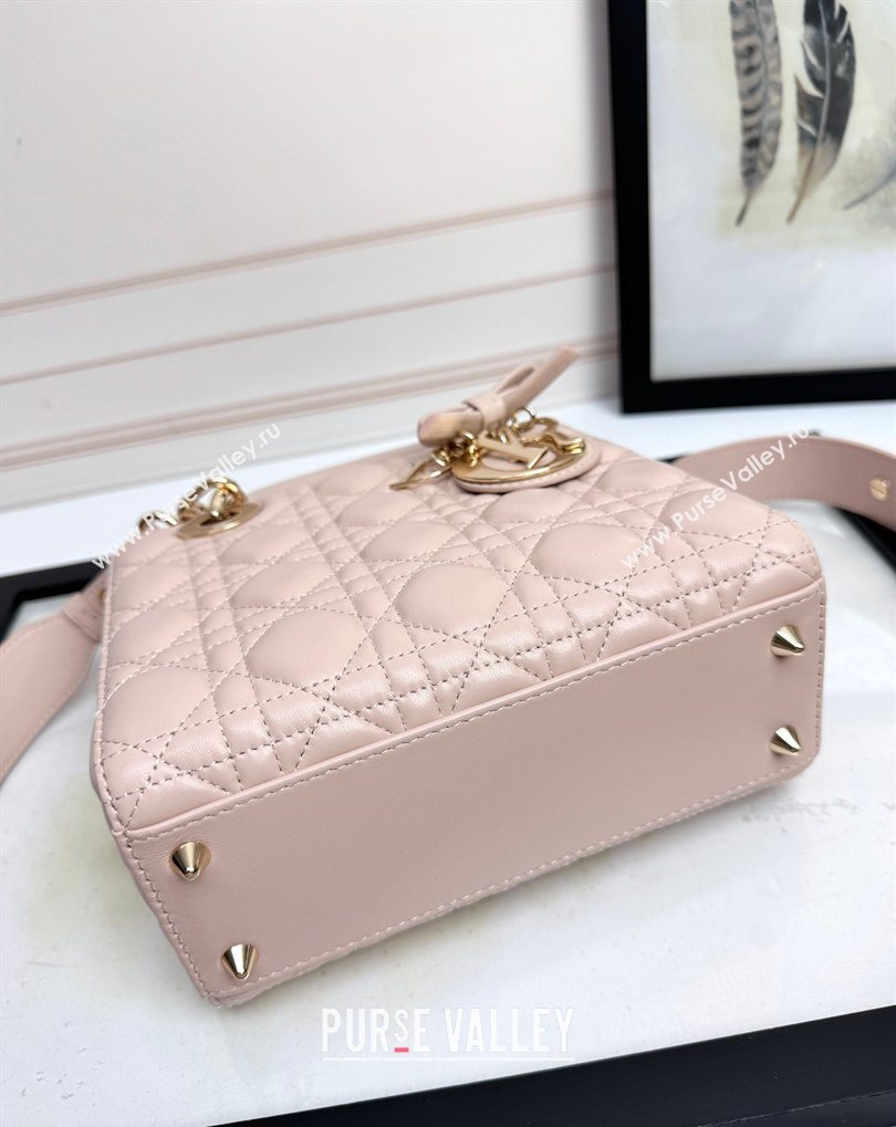 Dior Small Lady Dior My ABCDior Bag in Cannage Lambskin with Bow Blush Pink 2026 D6604 (XXG-260408096)