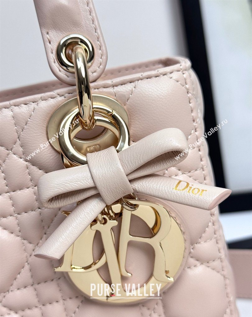 Dior Small Lady Dior My ABCDior Bag in Cannage Lambskin with Bow Blush Pink 2026 D6604 (XXG-260408096)