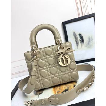 Dior Small Lady Dior My ABCDior Bag in Cannage Lambskin with Bow Apricot Grey 2026 D6604 (XXG-260408097)