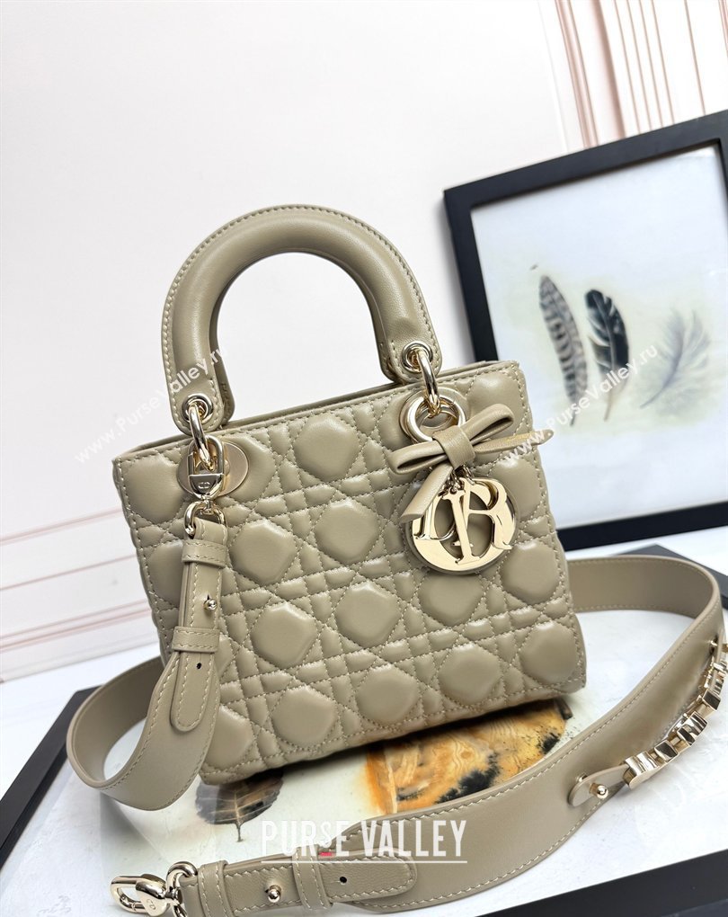 Dior Small Lady Dior My ABCDior Bag in Cannage Lambskin with Bow Apricot Grey 2026 D6604 (XXG-260408097)