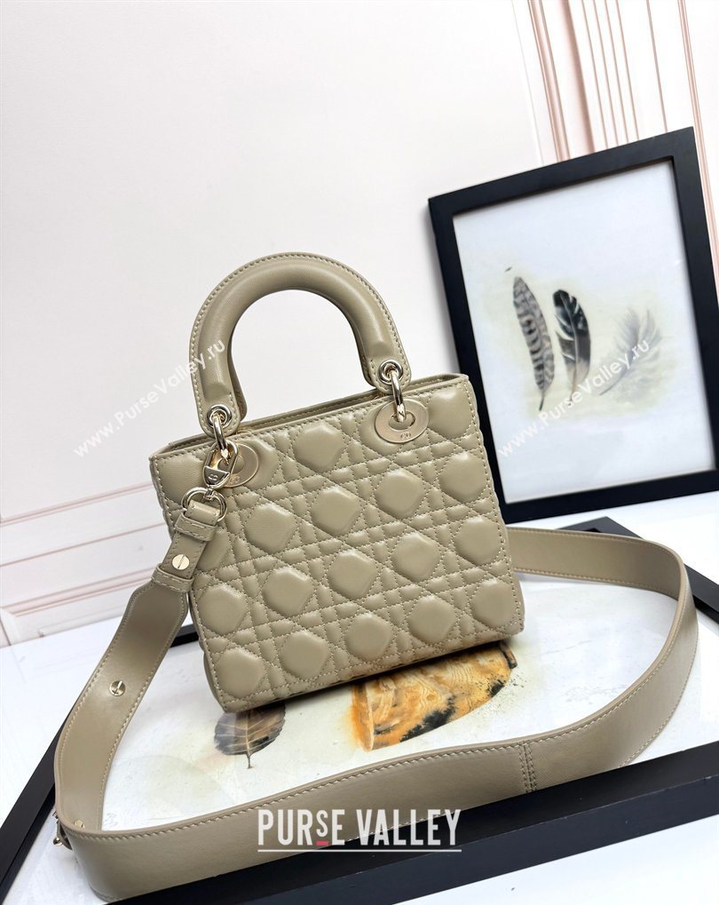 Dior Small Lady Dior My ABCDior Bag in Cannage Lambskin with Bow Apricot Grey 2026 D6604 (XXG-260408097)
