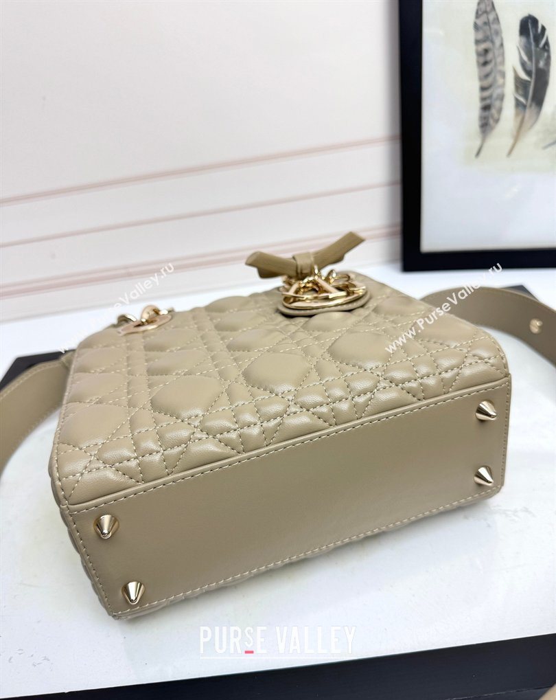 Dior Small Lady Dior My ABCDior Bag in Cannage Lambskin with Bow Apricot Grey 2026 D6604 (XXG-260408097)
