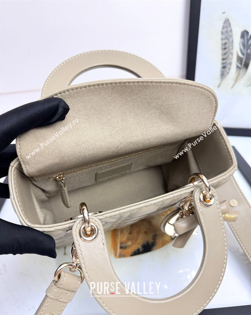 Dior Small Lady Dior My ABCDior Bag in Cannage Lambskin with Bow Apricot Grey 2026 D6604 (XXG-260408097)