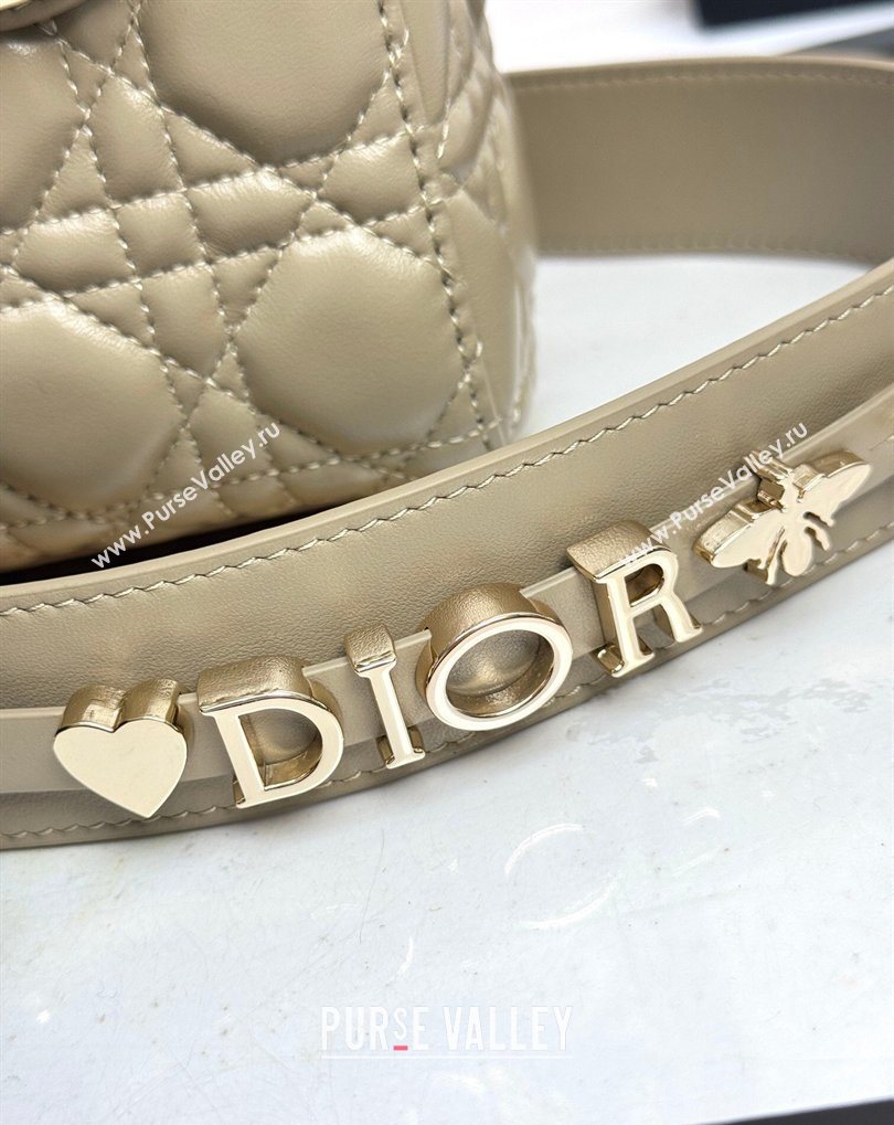 Dior Small Lady Dior My ABCDior Bag in Cannage Lambskin with Bow Apricot Grey 2026 D6604 (XXG-260408097)