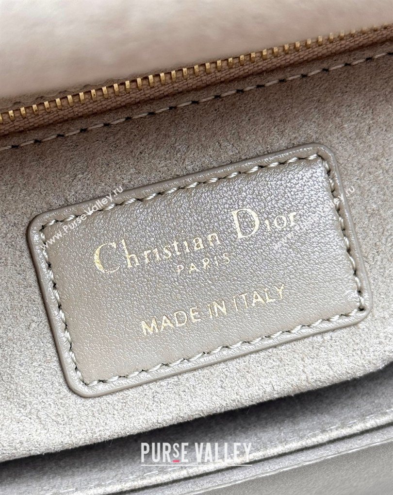 Dior Small Lady Dior My ABCDior Bag in Cannage Lambskin with Bow Apricot Grey 2026 D6604 (XXG-260408097)