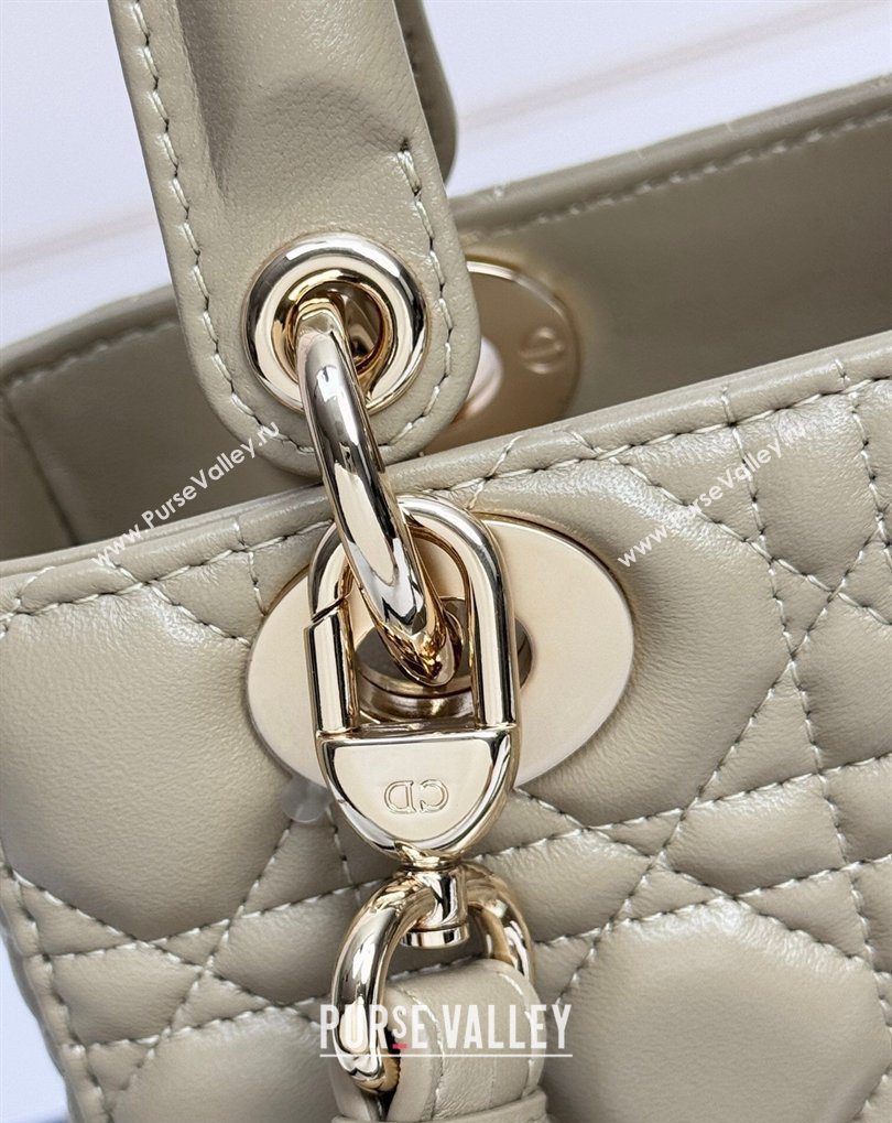 Dior Small Lady Dior My ABCDior Bag in Cannage Lambskin with Bow Apricot Grey 2026 D6604 (XXG-260408097)