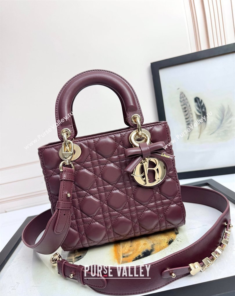 Dior Small Lady Dior My ABCDior Bag in Cannage Lambskin with Bow Burgundy 2026 D6604 (XXG-260408098)