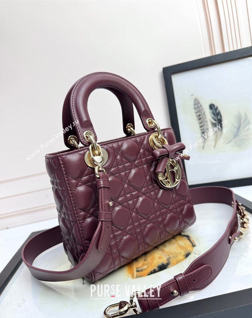 Dior Small Lady Dior My ABCDior Bag in Cannage Lambskin with Bow Burgundy 2026 D6604 (XXG-260408098)