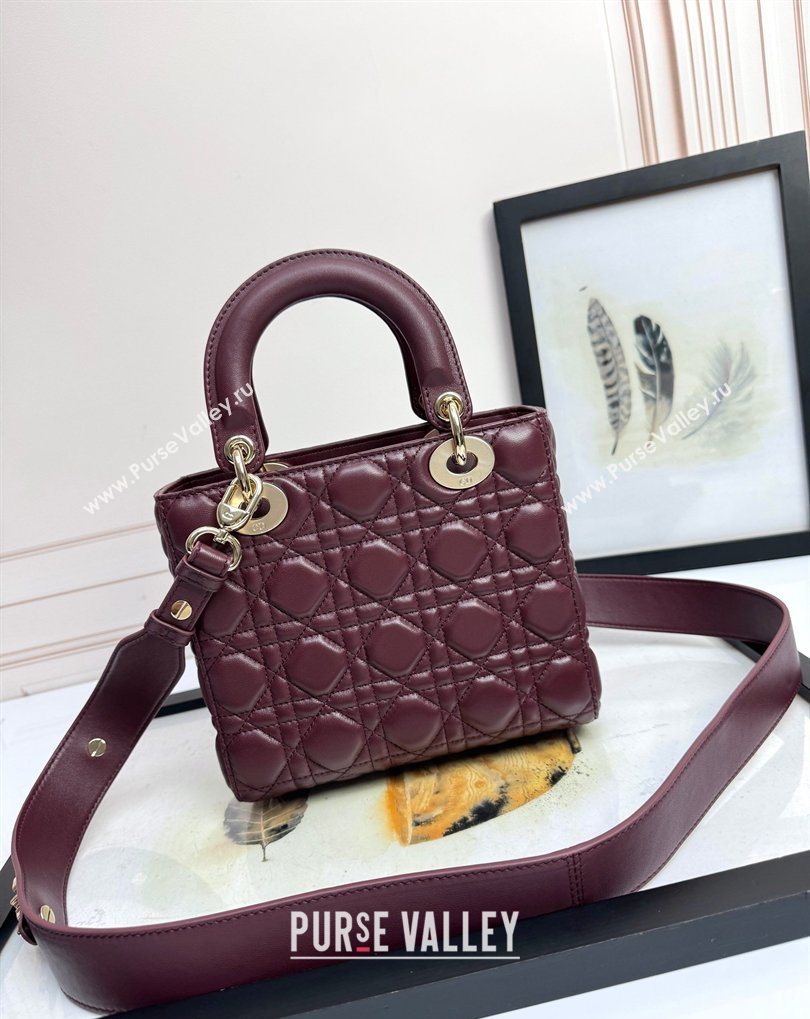 Dior Small Lady Dior My ABCDior Bag in Cannage Lambskin with Bow Burgundy 2026 D6604 (XXG-260408098)