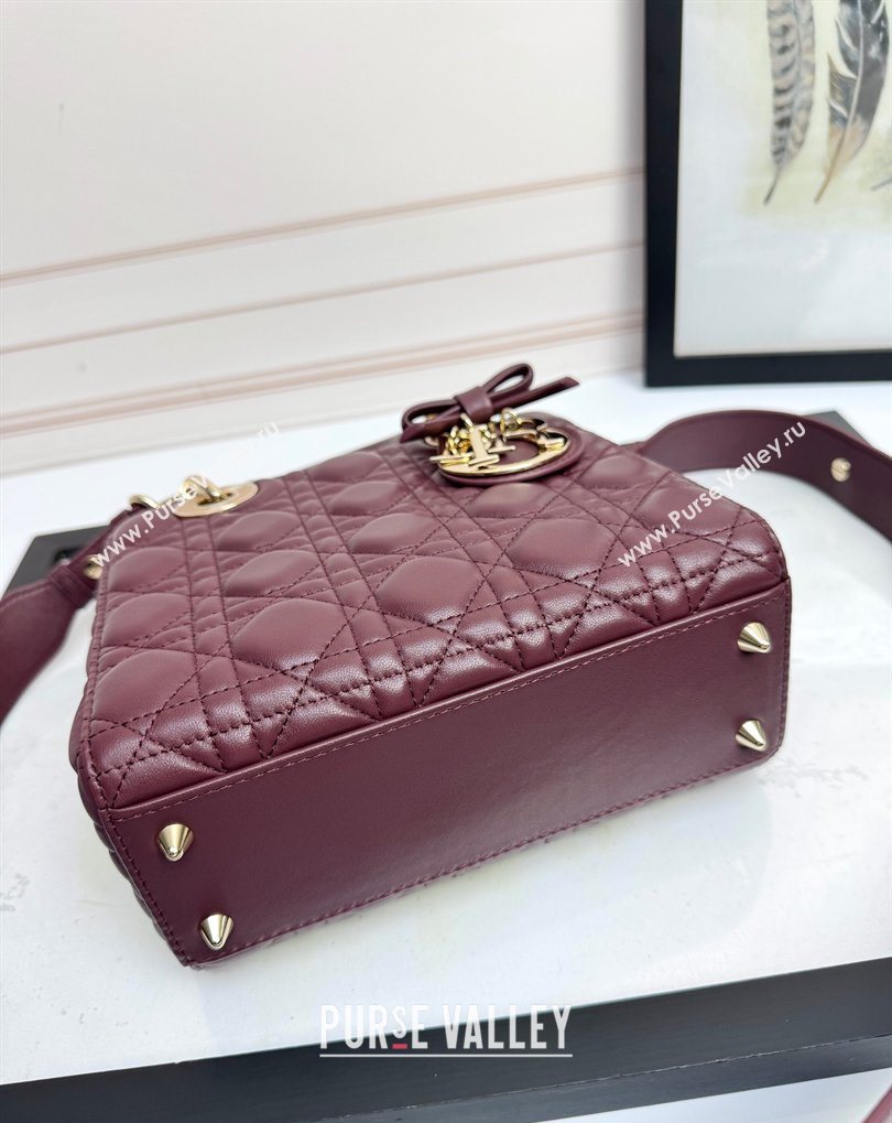Dior Small Lady Dior My ABCDior Bag in Cannage Lambskin with Bow Burgundy 2026 D6604 (XXG-260408098)