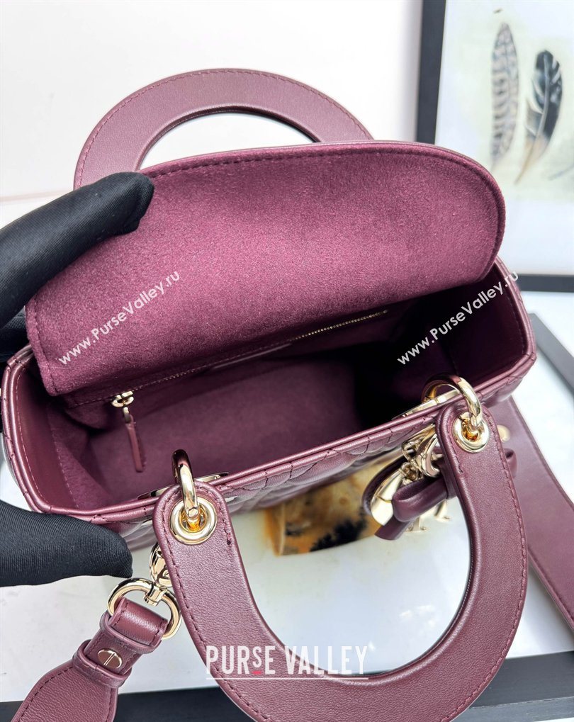 Dior Small Lady Dior My ABCDior Bag in Cannage Lambskin with Bow Burgundy 2026 D6604 (XXG-260408098)