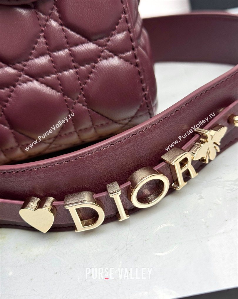 Dior Small Lady Dior My ABCDior Bag in Cannage Lambskin with Bow Burgundy 2026 D6604 (XXG-260408098)