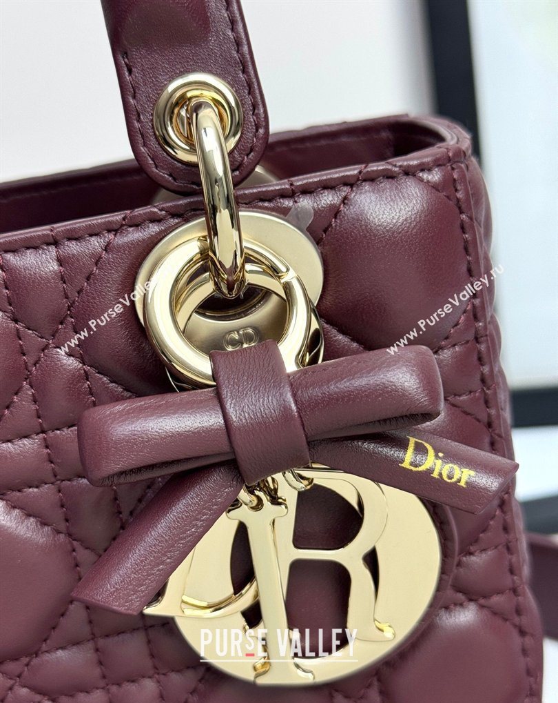 Dior Small Lady Dior My ABCDior Bag in Cannage Lambskin with Bow Burgundy 2026 D6604 (XXG-260408098)