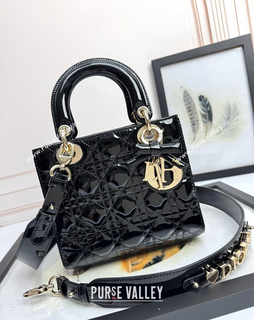 Dior Small Lady Dior My ABCDior Bag in Patent Cannage Leather with Bow Black 2026 D6604 (XXG-260408099)