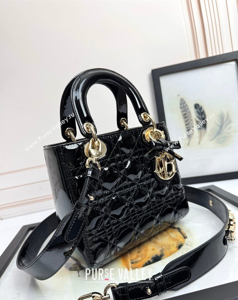 Dior Small Lady Dior My ABCDior Bag in Patent Cannage Leather with Bow Black 2026 D6604 (XXG-260408099)