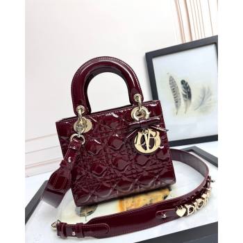 Dior Small Lady Dior My ABCDior Bag in Patent Cannage Leather with Bow Burgundy 2026 D6604 (XXG-260408100)