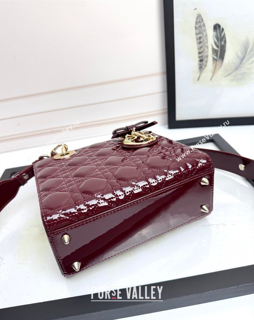 Dior Small Lady Dior My ABCDior Bag in Patent Cannage Leather with Bow Burgundy 2026 D6604 (XXG-260408100)