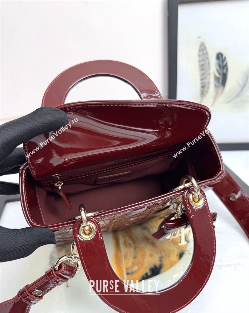 Dior Small Lady Dior My ABCDior Bag in Patent Cannage Leather with Bow Burgundy 2026 D6604 (XXG-260408100)