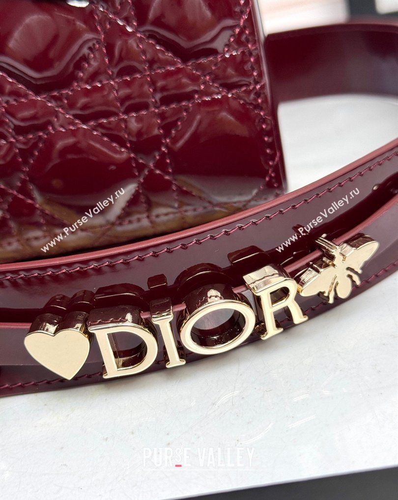 Dior Small Lady Dior My ABCDior Bag in Patent Cannage Leather with Bow Burgundy 2026 D6604 (XXG-260408100)