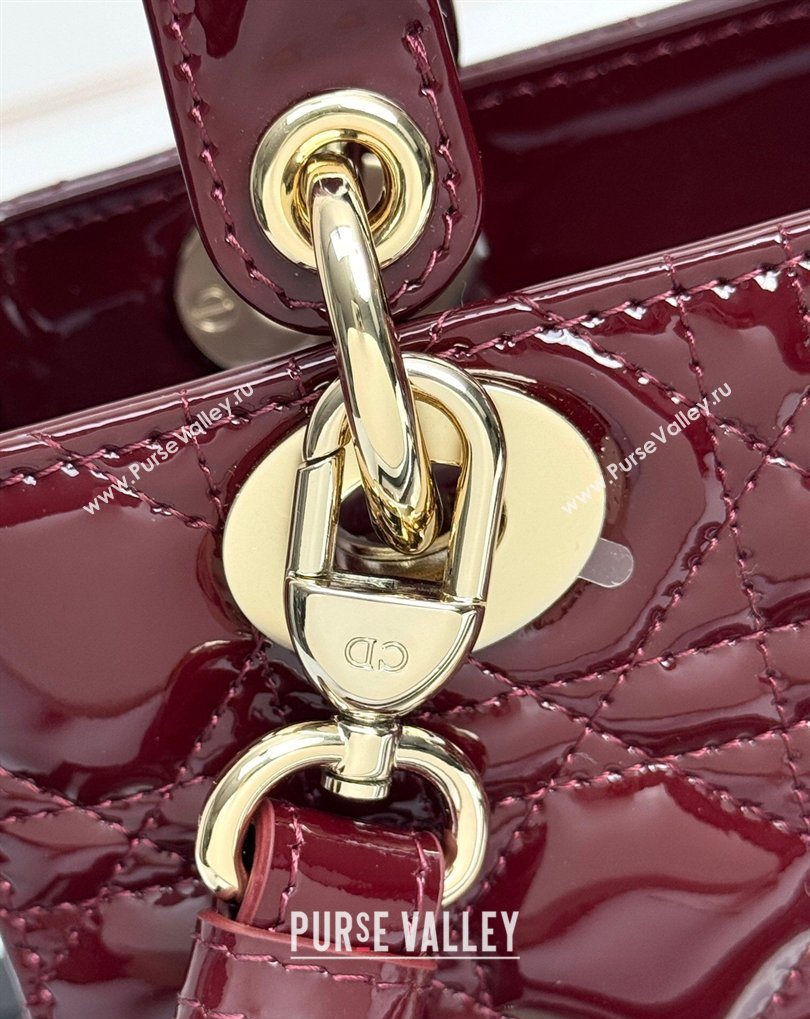 Dior Small Lady Dior My ABCDior Bag in Patent Cannage Leather with Bow Burgundy 2026 D6604 (XXG-260408100)