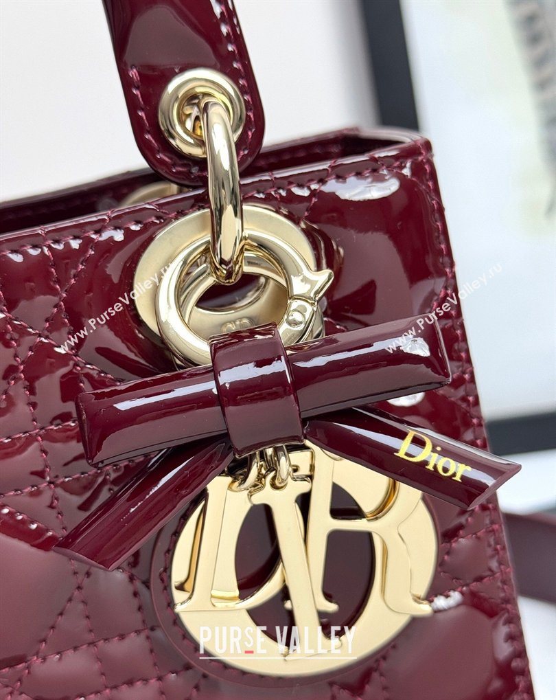 Dior Small Lady Dior My ABCDior Bag in Patent Cannage Leather with Bow Burgundy 2026 D6604 (XXG-260408100)