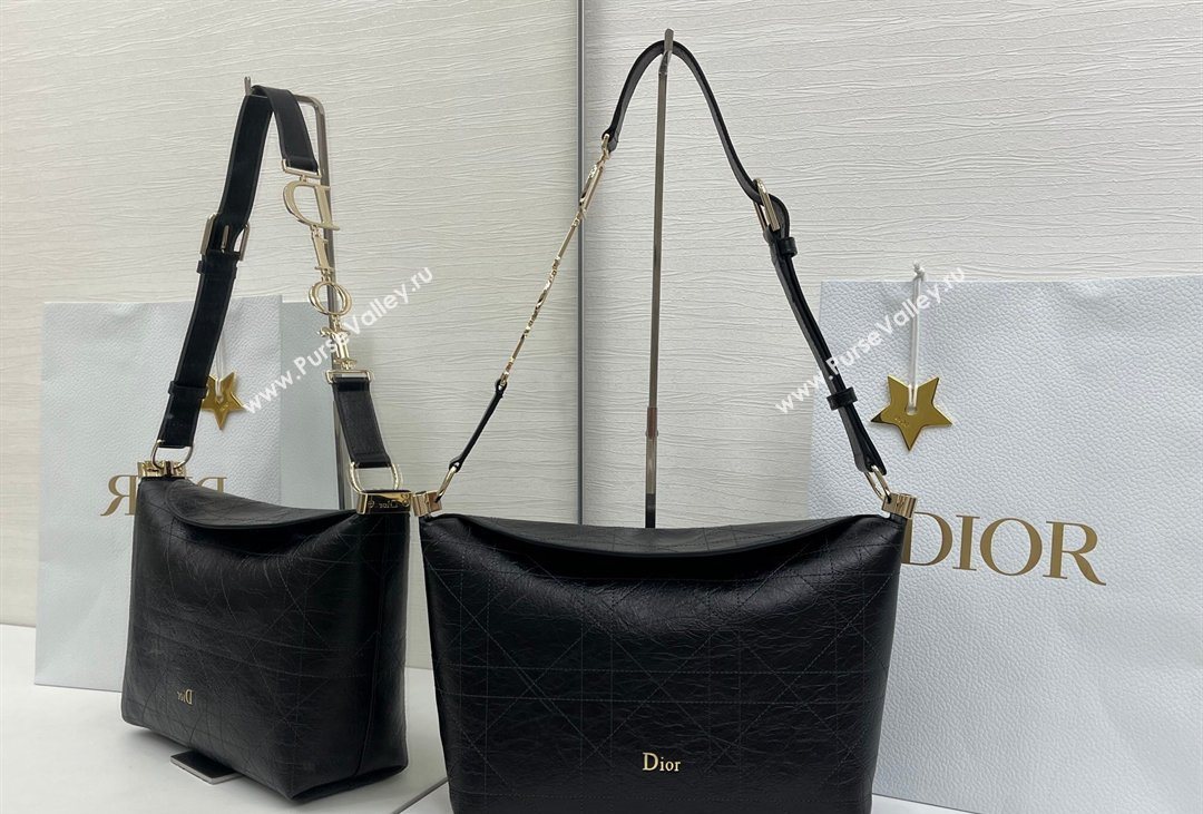 Dior Small Diorly Bag in Cannage Crinkled Calfskin Leather Black 2026 (XXG-260408101)