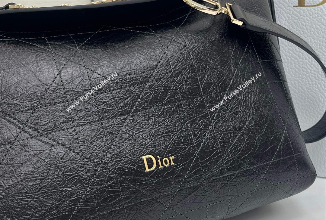 Dior Small Diorly Bag in Cannage Crinkled Calfskin Leather Black 2026 (XXG-260408101)