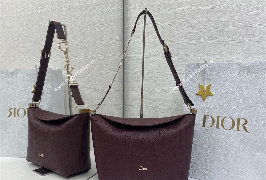 Dior Small Diorly Bag in Cannage Flat Calfskin Leather Burgundy 2026 (XXG-260408104)