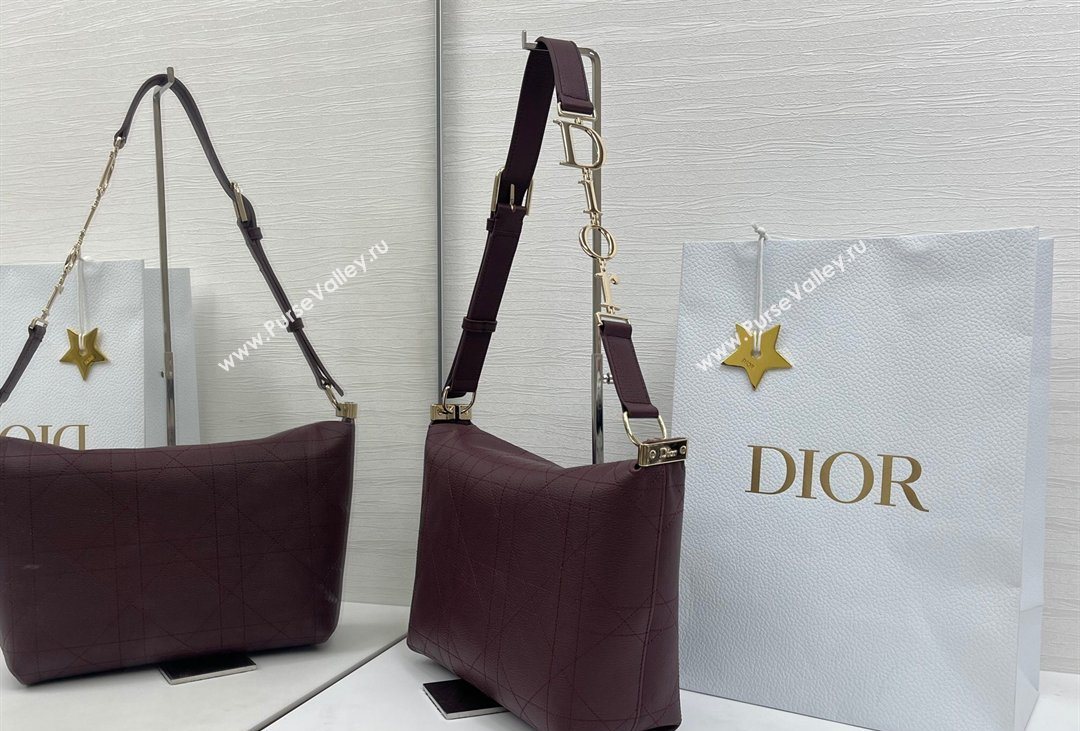 Dior Small Diorly Bag in Cannage Flat Calfskin Leather Burgundy 2026 (XXG-260408104)