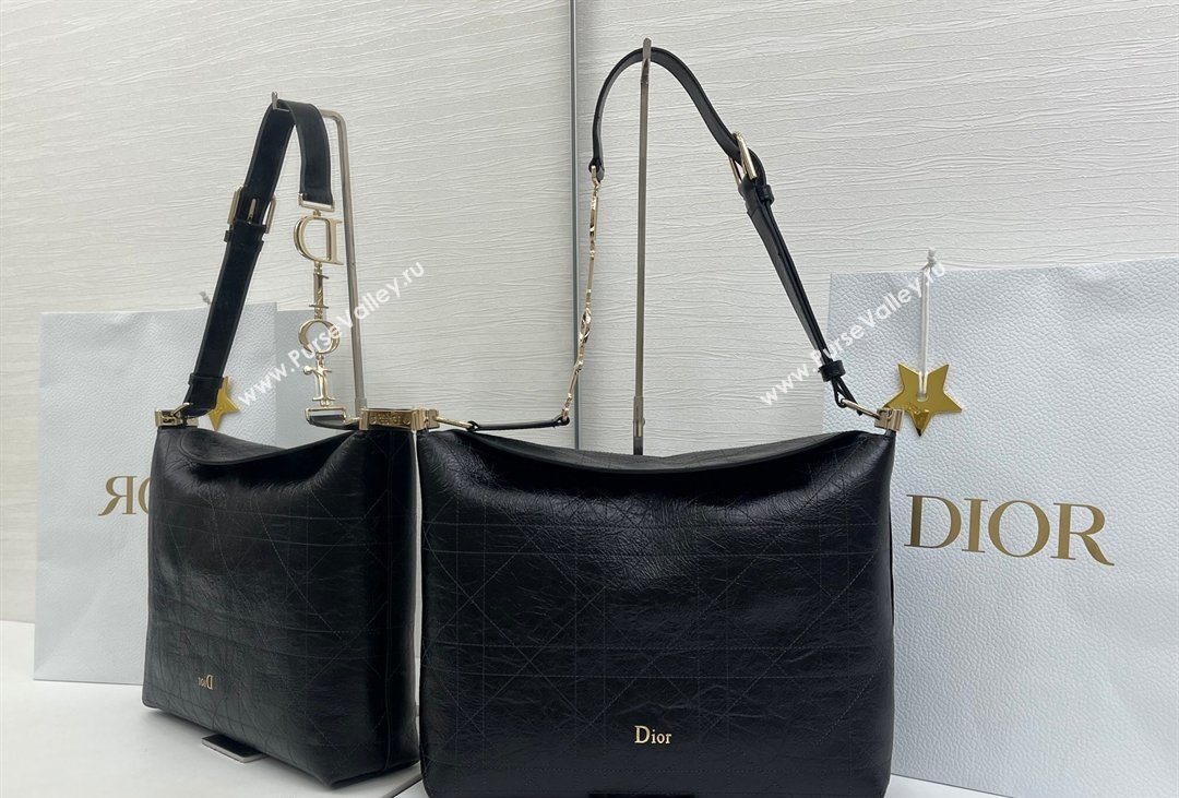Dior Medium Diorly Bag in Cannage Crinkled Calfskin Leather Black 2026 (XXG-260408105)