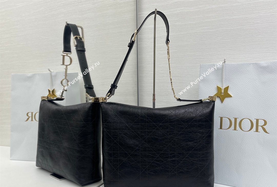 Dior Medium Diorly Bag in Cannage Crinkled Calfskin Leather Black 2026 (XXG-260408105)