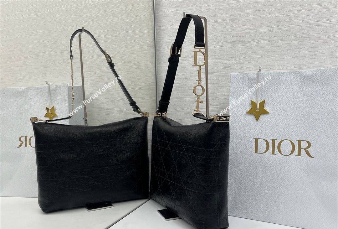 Dior Medium Diorly Bag in Cannage Crinkled Calfskin Leather Black 2026 (XXG-260408105)