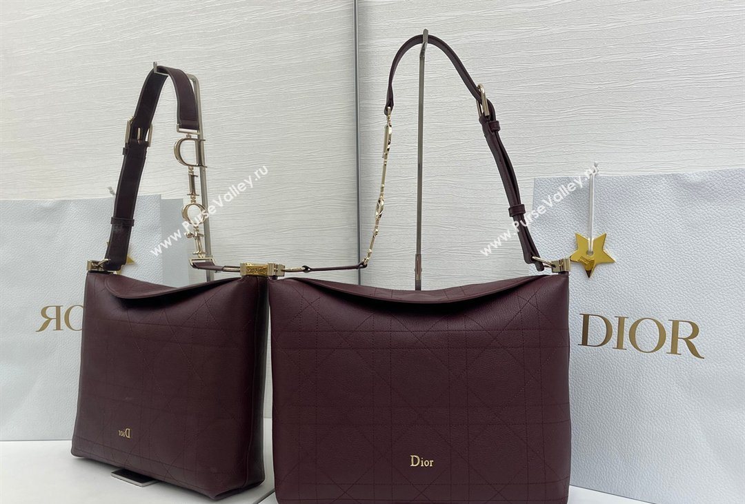 Dior Medium Diorly Bag in Cannage Flat Calfskin Leather Burgundy 2026 (XXG-260408108)