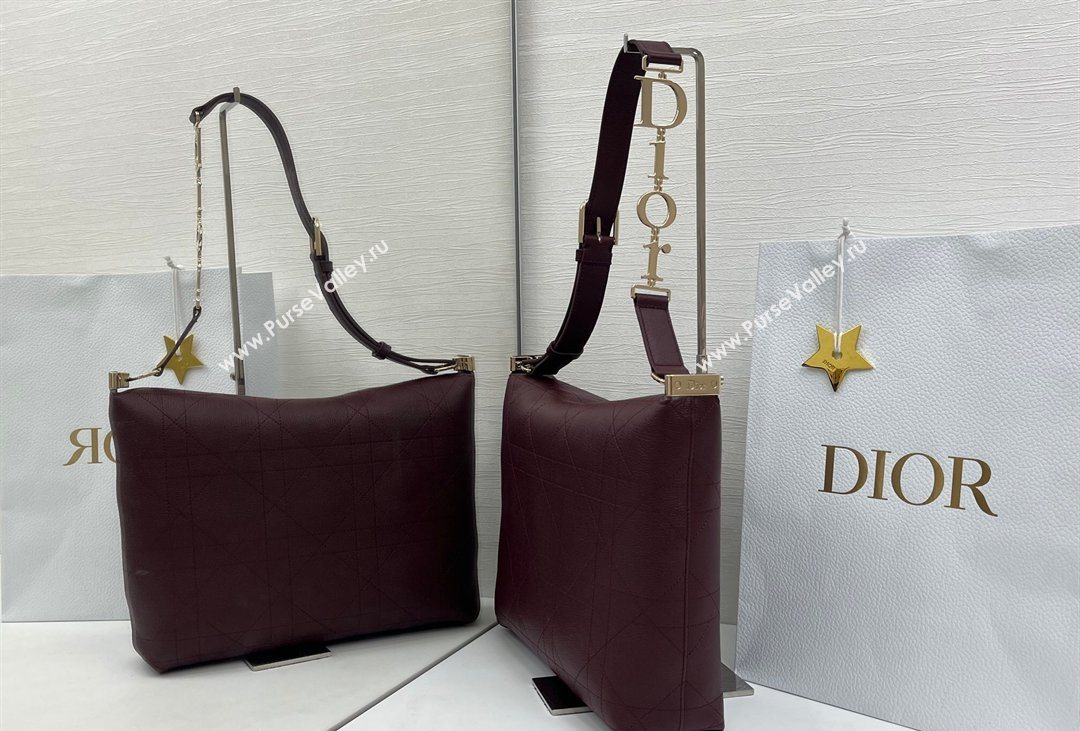 Dior Medium Diorly Bag in Cannage Flat Calfskin Leather Burgundy 2026 (XXG-260408108)