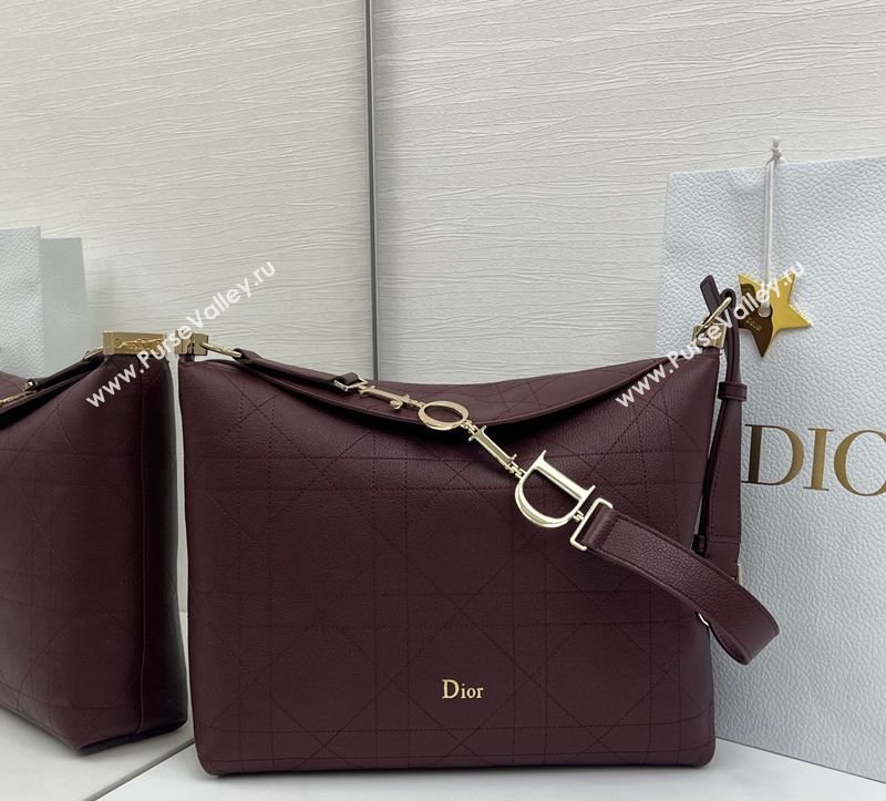 Dior Medium Diorly Bag in Cannage Flat Calfskin Leather Burgundy 2026 (XXG-260408108)
